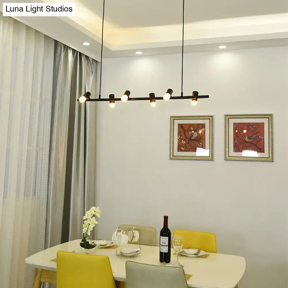 Decorbites vintage linear island pendant light black metal with six exposed bulbs suitable for 110v-120v and 220v-240v