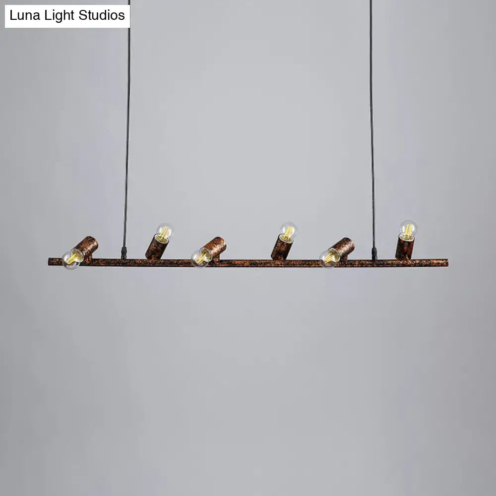 Decorbites vintage linear island pendant light with copper-toned metal bar black white finish and exposed edison bulbs