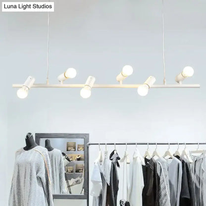 Modern white linear island pendant light with five adjustable spotlight bulbs in black white metal design for 110v-120v 220v-240v use