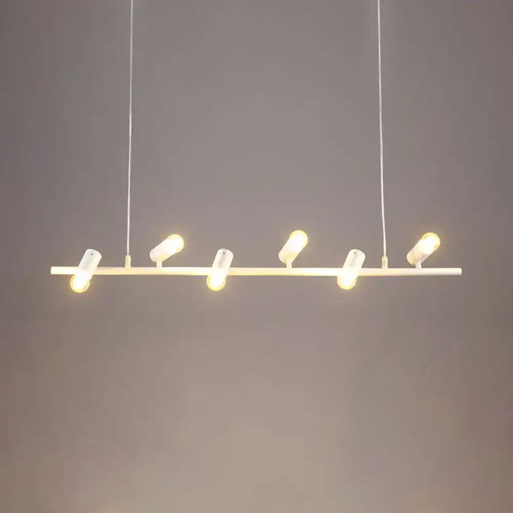 Modern white minimalist pendant light with five adjustable spotlights for black white linear island pendant use