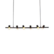Black metal linear island pendant light with six exposed bulbs in black white finish suitable for 110v-120v 220v-240v use