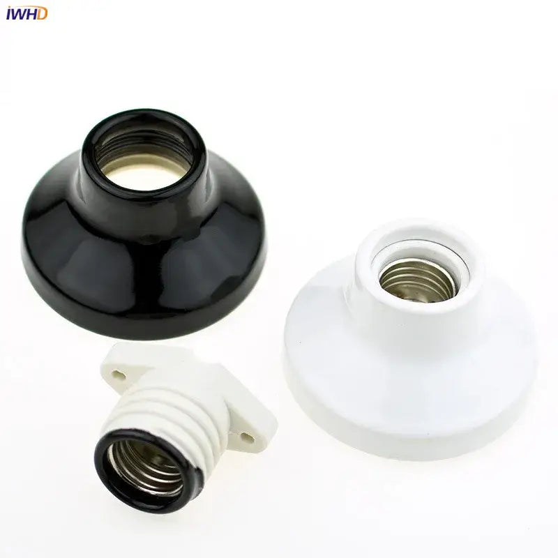 Vintage black and white ceramic lamp holder base with metallic threaded interior for bedroom lamp holder use