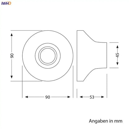 Technical drawing of a vintage black and white ceramic lamp holder base with concentric rings and rectangular flange