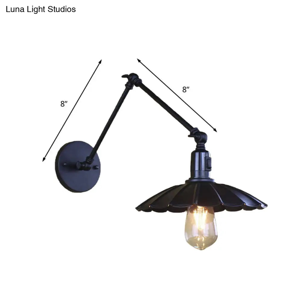 Vintage Black/White Scalloped Wall Sconce with Swing Arm - Stylish Metal Design for Living Room Lighting