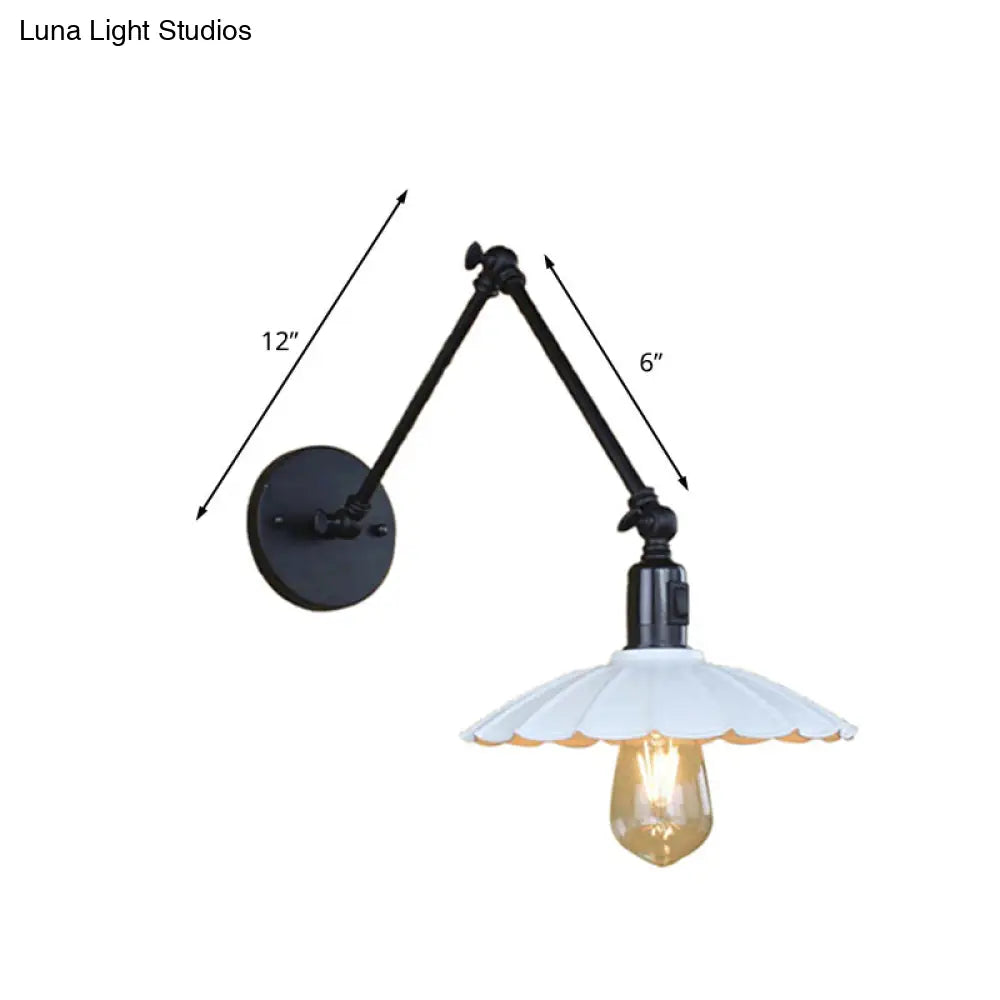Vintage Black/White Scalloped Wall Sconce with Swing Arm - Stylish Metal Design for Living Room Lighting
