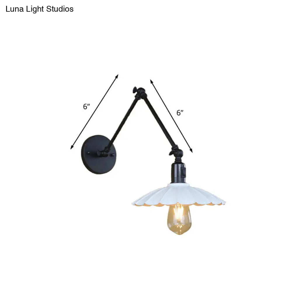 Vintage Black/White Scalloped Wall Sconce with Swing Arm - Stylish Metal Design for Living Room Lighting