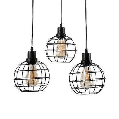 Vintage Black Wire Cage Ceiling Light with Globe Shade, 3/4/5 Head Options