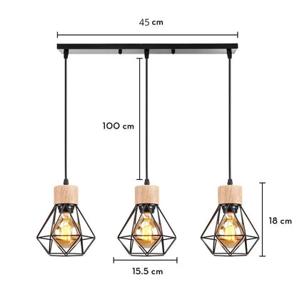 Vintage Black Wood and Iron Cage Pendant Light - Decorbites