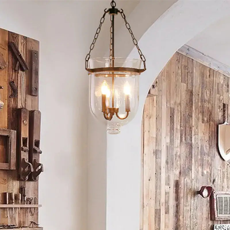 Antique brass pendant lamp with clear glass dome and three candle bulbs for vintage black vintage pendant decorbites