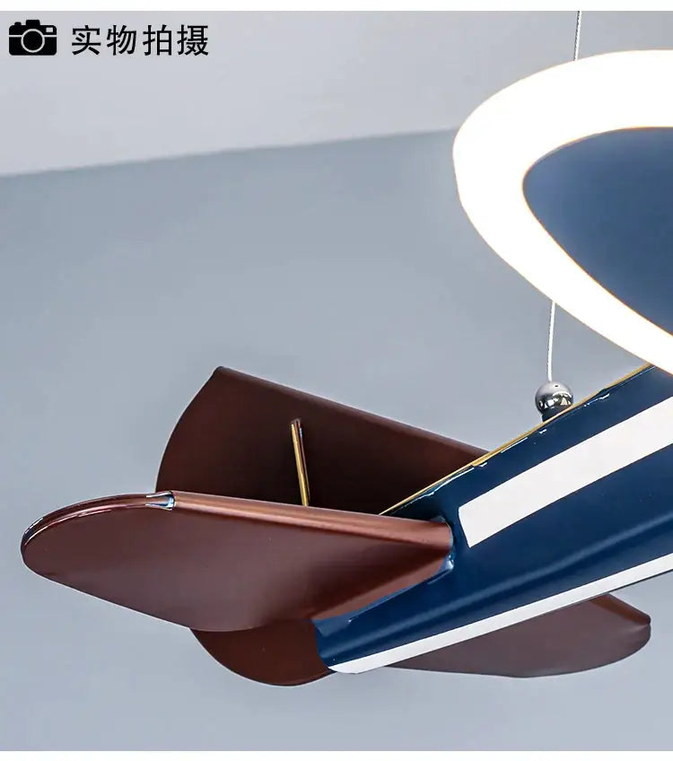 Vintage blue and brown iron aircraft pendant light with navy and white body for boys bedroom decorbites iron aircraft