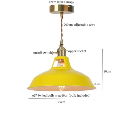 Bright yellow iron pendant light with brass-finished canopy for decorbites blue iron art kitchen ceiling lamp