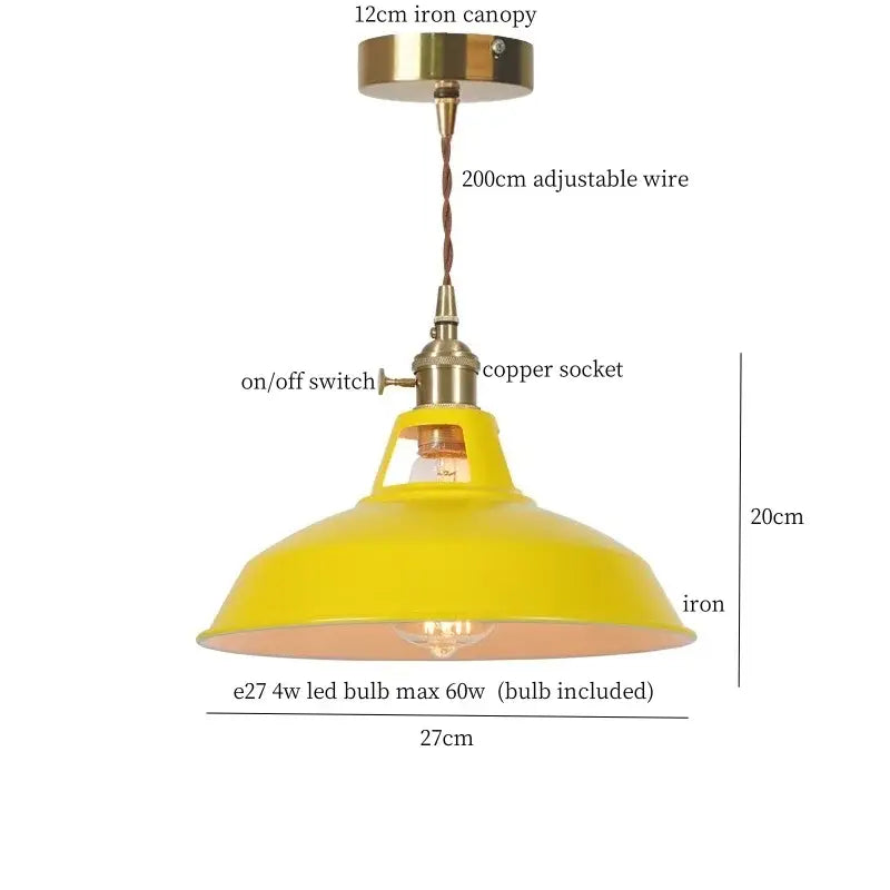 Bright yellow iron pendant light with brass-finished canopy for decorbites blue iron art kitchen ceiling lamp