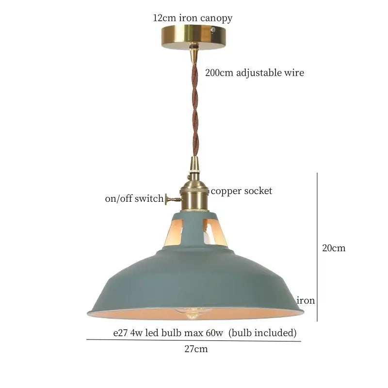 Vintage blue iron art pendant light with matte sage green iron shade and brass canopy for decorbites blue iron decor
