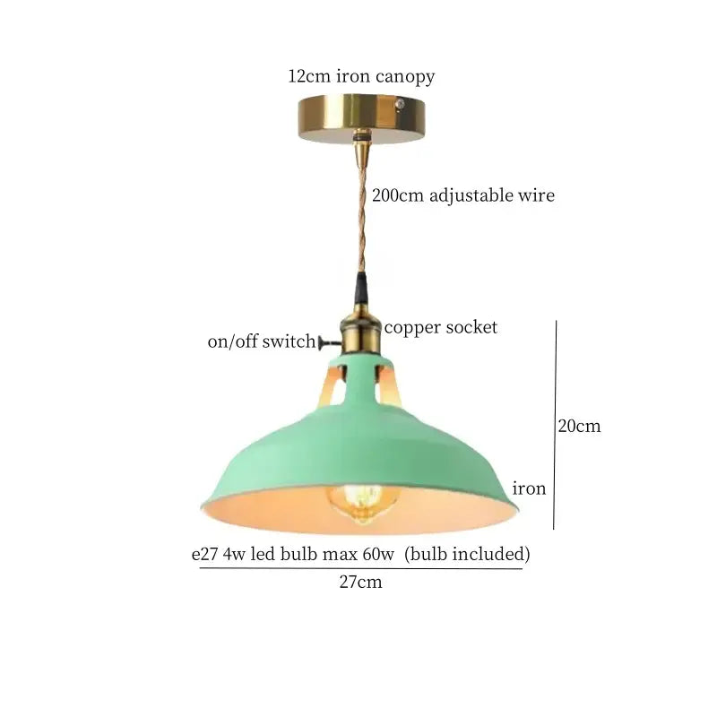 A mint green vintage blue iron art pendant light with brass canopy and adjustable wire suspension for kitchen decorbites pendant light