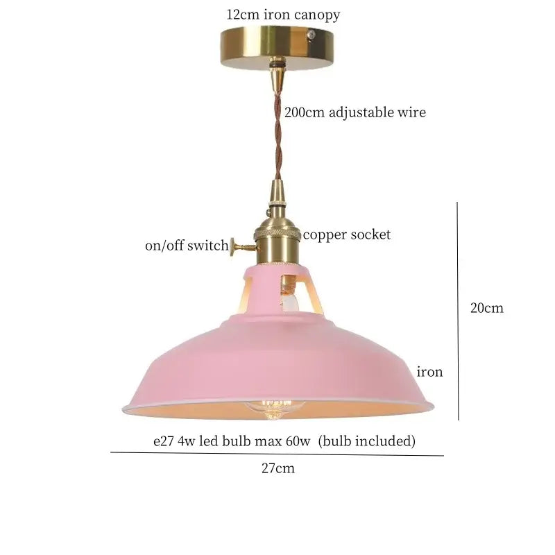 Pink iron pendant light with brass accents and 20cm adjustable wire for vintage blue iron art kitchen ceiling decorbites blue iron