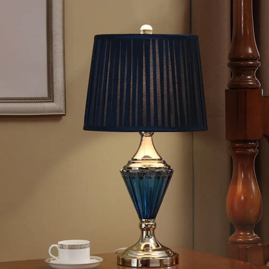 Vintage Blue Prismatic Glass Cone Night Light Table Lamp