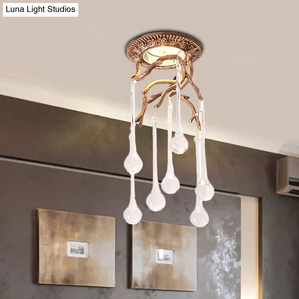 Vintage Blue-Purple/Clear Teardrop Crystal LED Ceiling Light for Bedrooms
