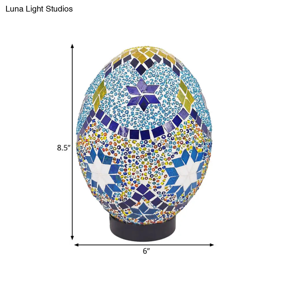 Vintage Blue Stained Glass Table Light for Bedroom Desk - 1-Light, Elegant Oval Shade