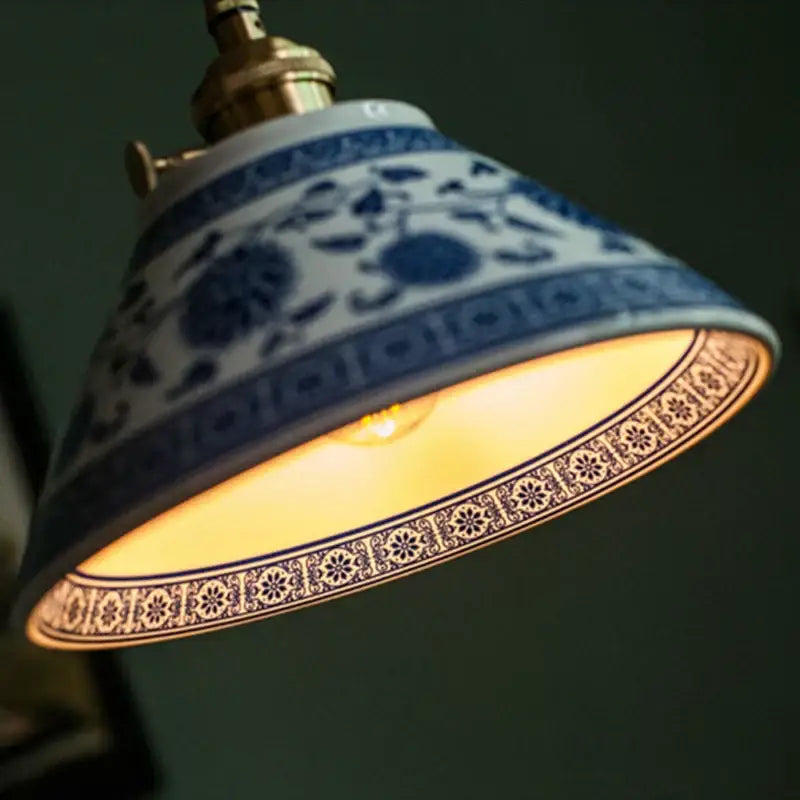 Vintage blue and white ceramic pendant lamp with intricate floral patterns decorbites ceramic led pendant light
