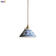 Vintage blue and white ceramic pendant lamp with intricate floral patterns for dining room decorbites ceramic led lighting