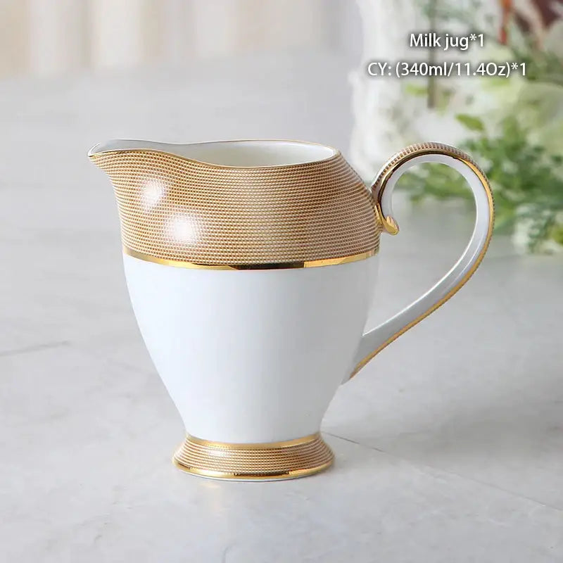 Elegant white bone china milk jug with gold trim and textured woven pattern for decorbites bone china dining room creamer