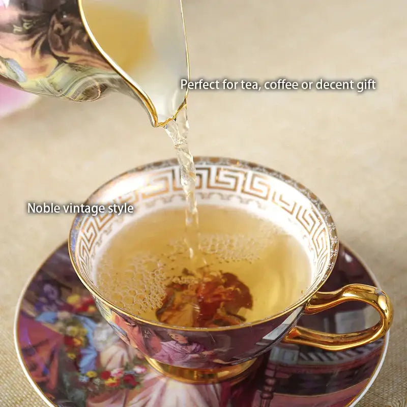 Delicate bone china teacup and saucer with vintage purple floral paintings and gilded rims by decorbites bone china