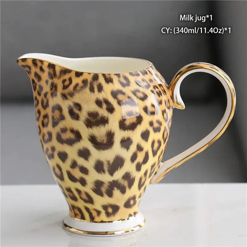 Vintage bone china milk jug with bold leopard print and gold trim for elegant dining room decorbites bone china creamer