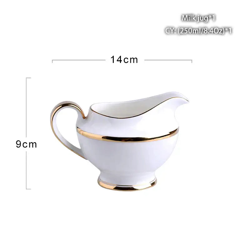Vintage bone china milk jug in white with elegant gold trim for dining room use by Decorbites bone china