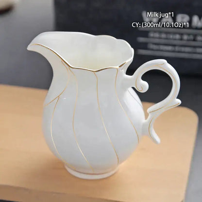 Vintage bone china milk jug with white ceramic and elegant gold leaf detailing for dining room decorbites bone china