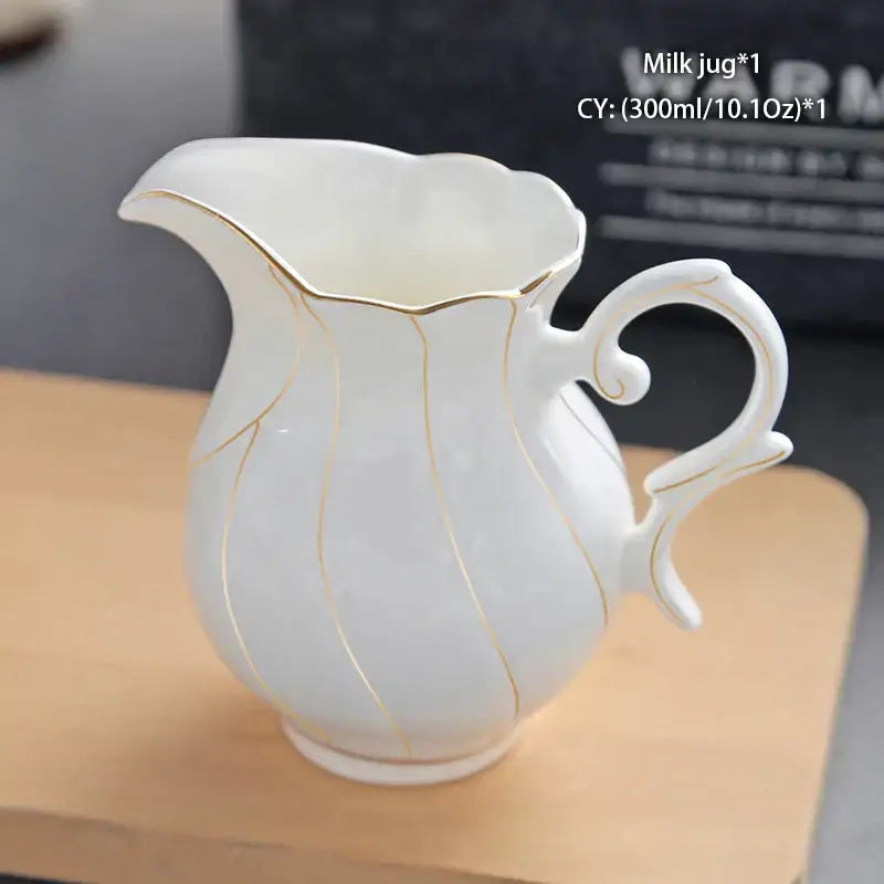 Vintage bone china milk jug with white ceramic and elegant gold leaf detailing for dining room decorbites bone china