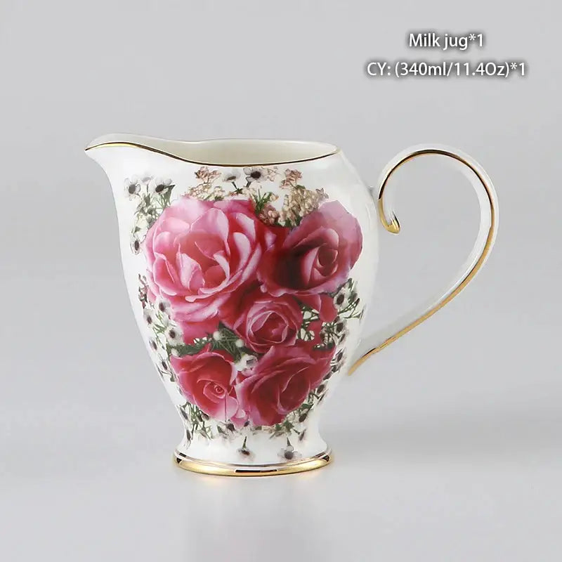 Vintage bone china milk jug with gold trim and hand-painted pink rose design for dining room decorbites bone china