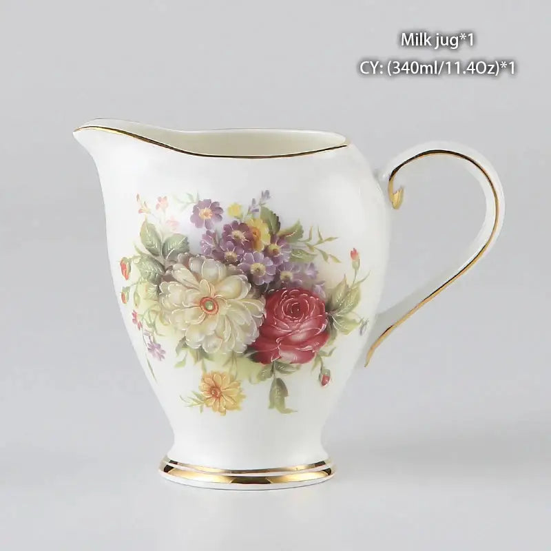 Vintage bone china milk jug with delicate pink purple yellow floral design and gold trim decorbites bone china creamer