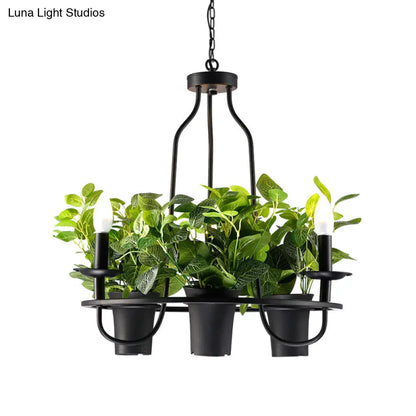 Vintage Bonsai Ceiling Chandelier with Iron Pendant Light in Black, 3/6 Bulbs, 1/2-Layer Design, 19.5"/27.5" Width