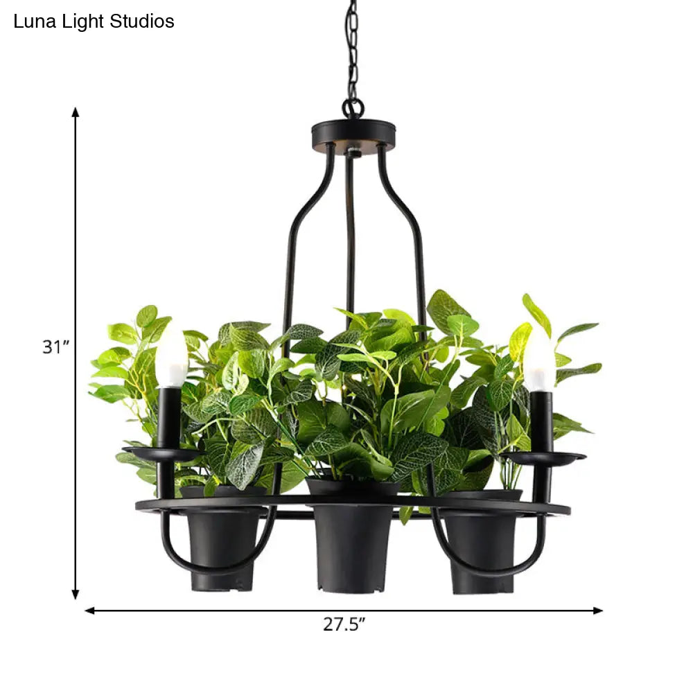 Vintage Bonsai Ceiling Chandelier with Iron Pendant Light in Black, 3/6 Bulbs, 1/2-Layer Design, 19.5"/27.5" Width