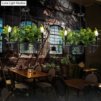 Vintage Bonsai Ceiling Chandelier with Iron Pendant Light in Black, 3/6 Bulbs, 1/2-Layer Design, 19.5"/27.5" Width