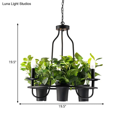 Vintage Bonsai Ceiling Chandelier with Iron Pendant Light in Black, 3/6 Bulbs, 1/2-Layer Design, 19.5"/27.5" Width