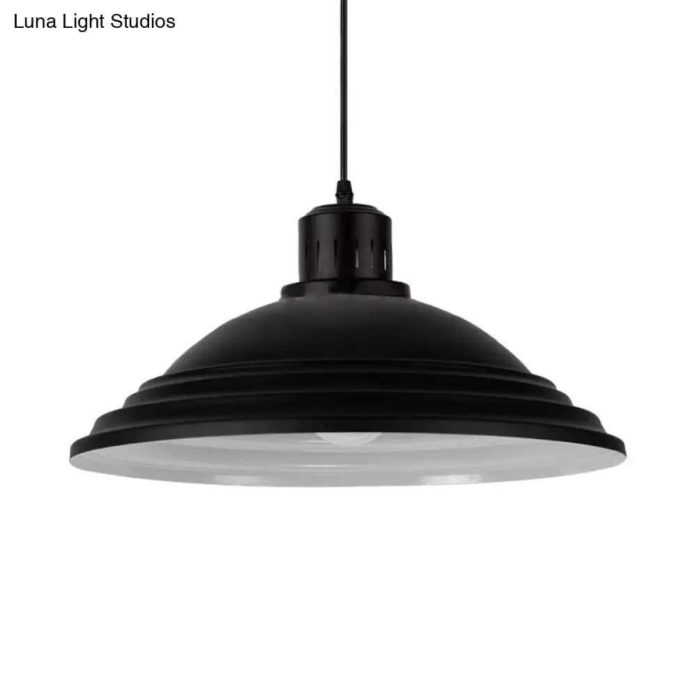Vintage Bowl Hanging Ceiling Light - Black Metal 1-Head Pendant Lamp with Fluted Design for Balcony