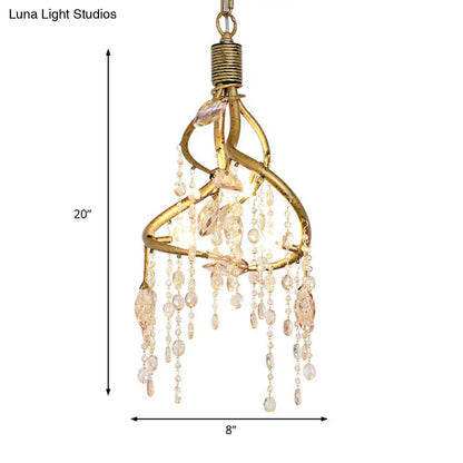 Lámpara de techo vintage con forma de rama y detalles de cristal - Araña metálica para comedor (4 luces)