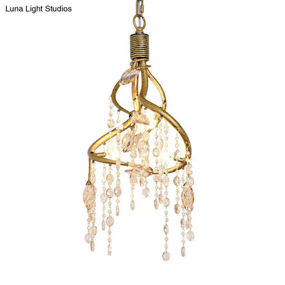 Lámpara de techo vintage con forma de rama y detalles de cristal - Araña metálica para comedor (4 luces)