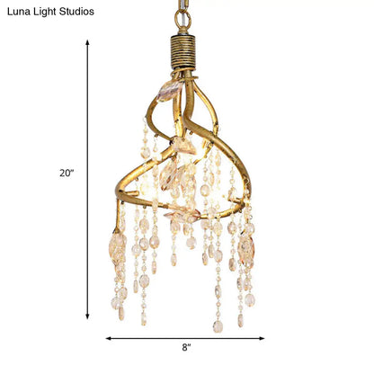 Lámpara de techo vintage con forma de rama y detalles de cristal - Araña metálica para comedor (4 luces)