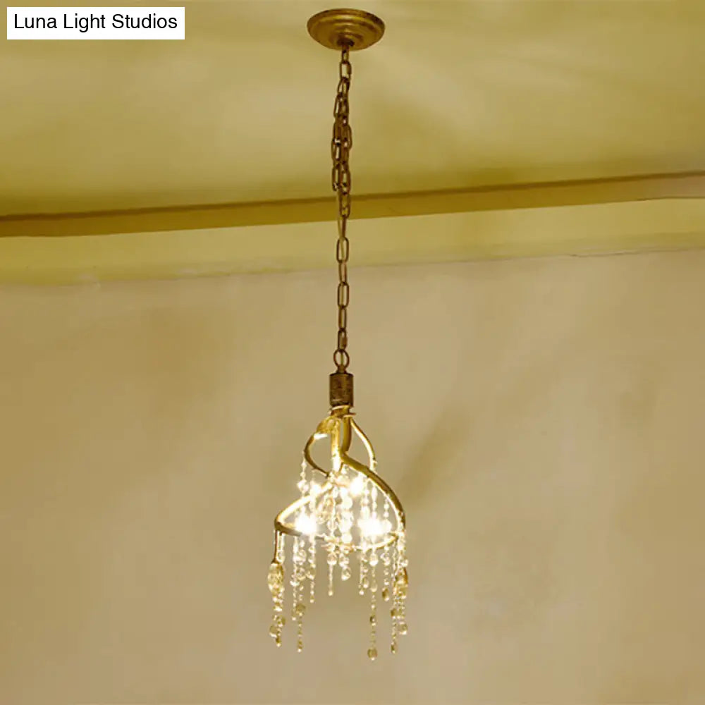 Lámpara de techo vintage con forma de rama y detalles de cristal - Araña metálica para comedor (4 luces)