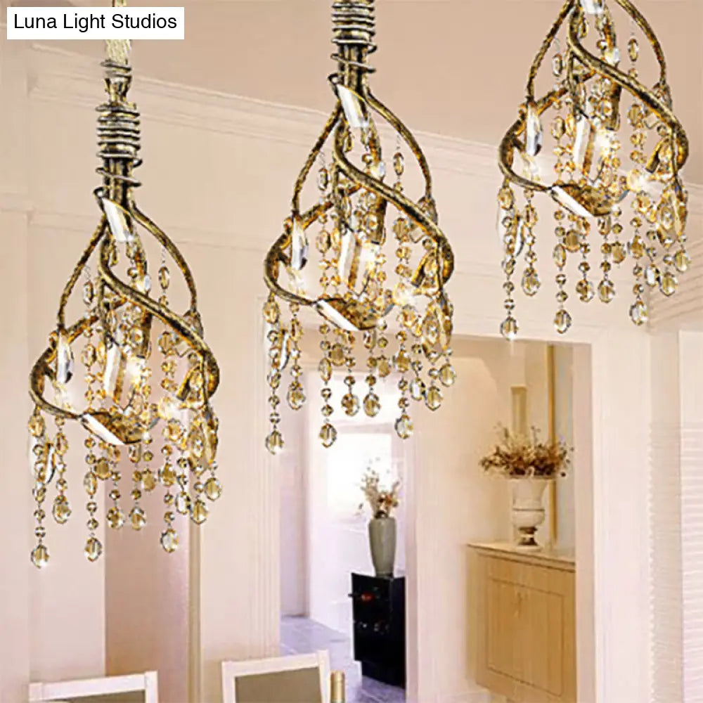 Lámpara de techo vintage con forma de rama y detalles de cristal - Araña metálica para comedor (4 luces)