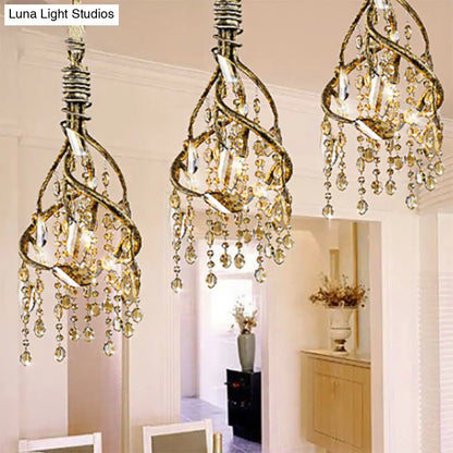 Lámpara de techo vintage con forma de rama y detalles de cristal - Araña metálica para comedor (4 luces)