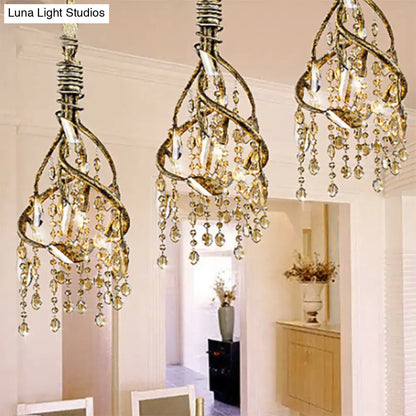 Lámpara de techo vintage con forma de rama y detalles de cristal - Araña metálica para comedor (4 luces)