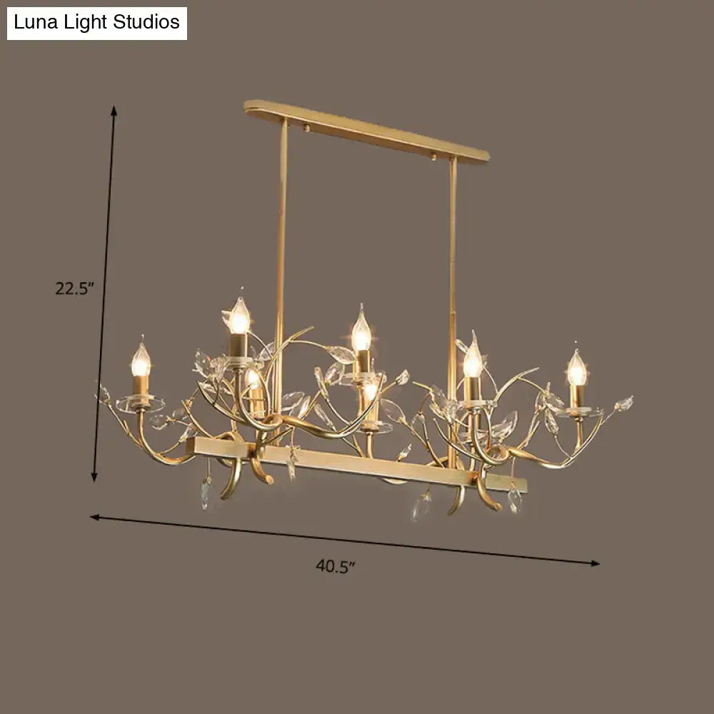Vintage branch metal chandelier in gold with intricate leaf and crystal accents for dining room lighting