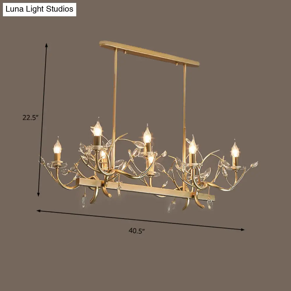 Vintage Branch Metal and Crystal Champagne Island Pendant Light with 8 Lights