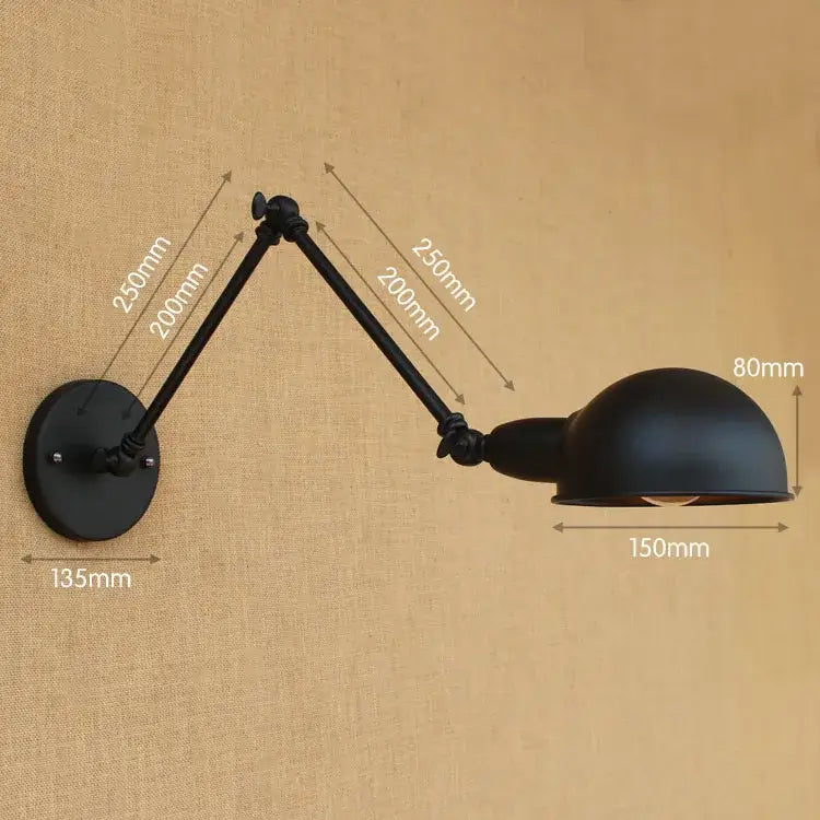 Black matte decorbites adjustable long arm wall light with articulated arms and dome-shaped lampshade for bedroom decor