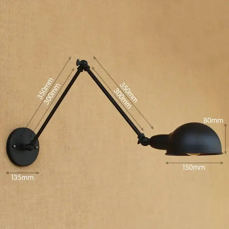 Black matte finished adjustable long arm wall light with articulated arms and dome lamp head for decorbites adjustable long use