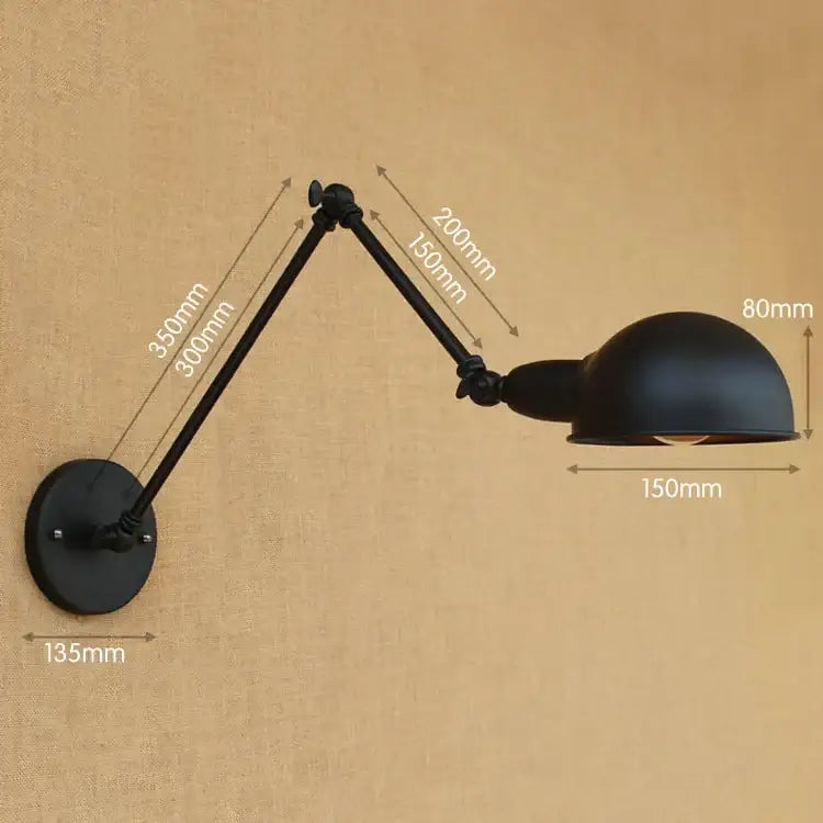 Black matte finished wall light with adjustable long arm and dome shade for vintage brass decorbites adjustable long use