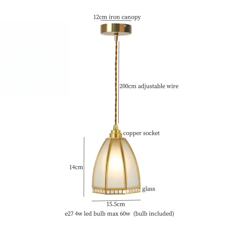 Vintage brass amber glass pendant light with brass finish frosted shade and adjustable copper wire suspension for kitchen island